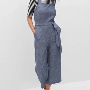 Gap Linen Blend Culotte Jumpsuit Indigo Chambray Wide Leg